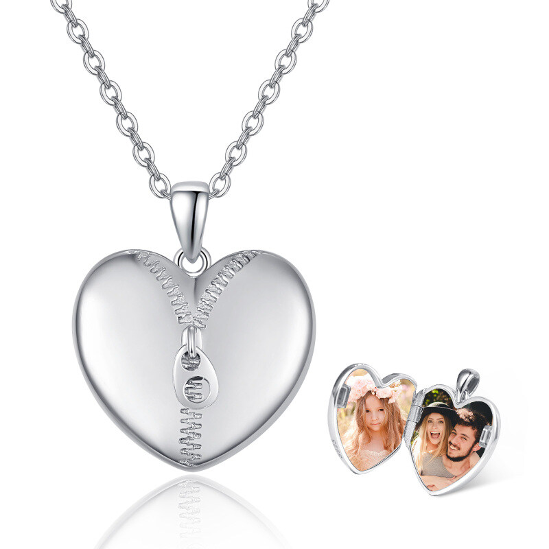 Sterling Silver Heart Personalized Photo Locket Necklace-20