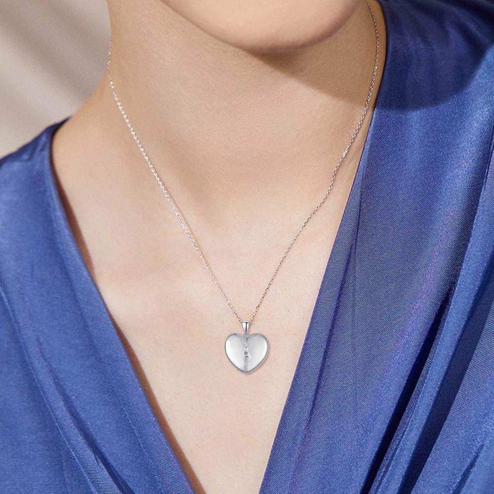Sterling Silver Heart Personalized Photo Locket Necklace-2