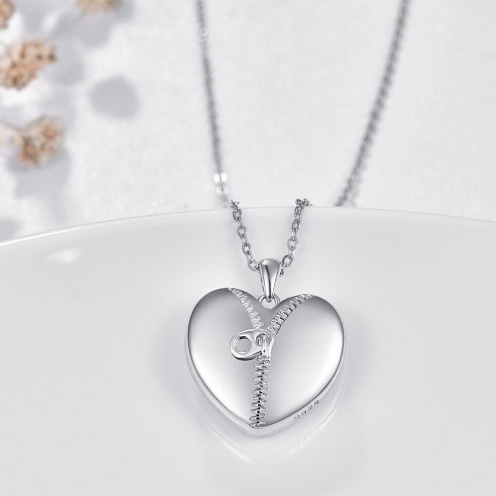 Sterling Silver Heart Personalized Photo Locket Necklace-3