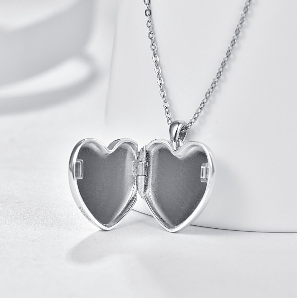 Sterling Silver Heart Personalized Photo Locket Necklace-5
