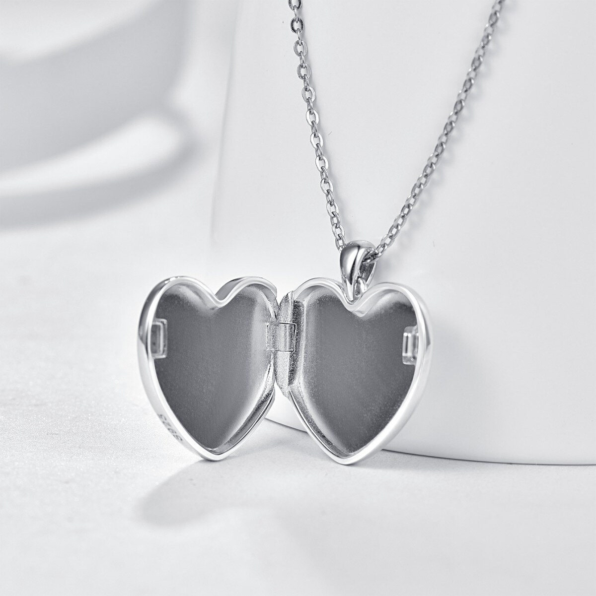 Plata de Ley Corazón Personalizado Foto Locket Collar-5