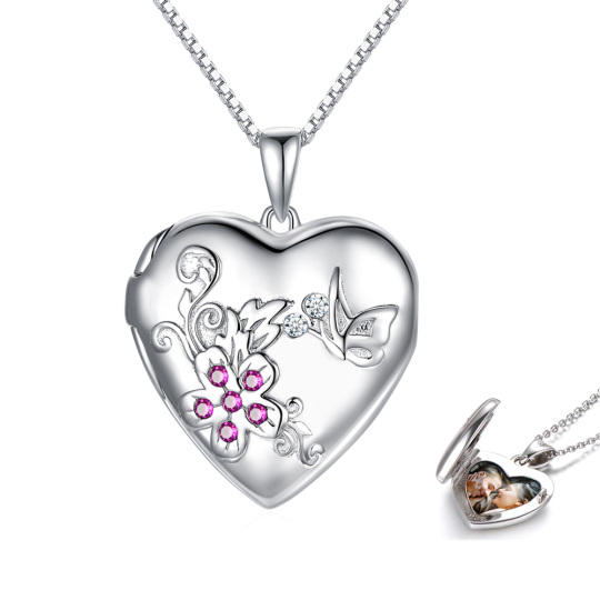 Collana con medaglione personalizzato in argento sterling con cuore in zirconia cubica