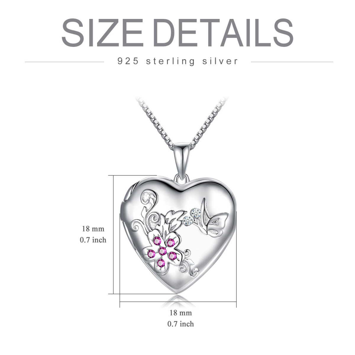 Sterling Silver Cubic Zirconia Heart Personalized Photo Locket Necklace-4