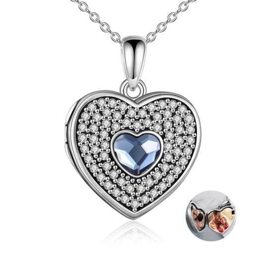 Plata de ley Cubic Zirconia Corazón Personalizado Foto Locket Collar