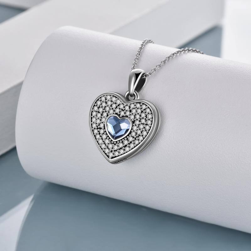 Sterling Silver Cubic Zirconia Heart Personalized Photo Locket Necklace-3