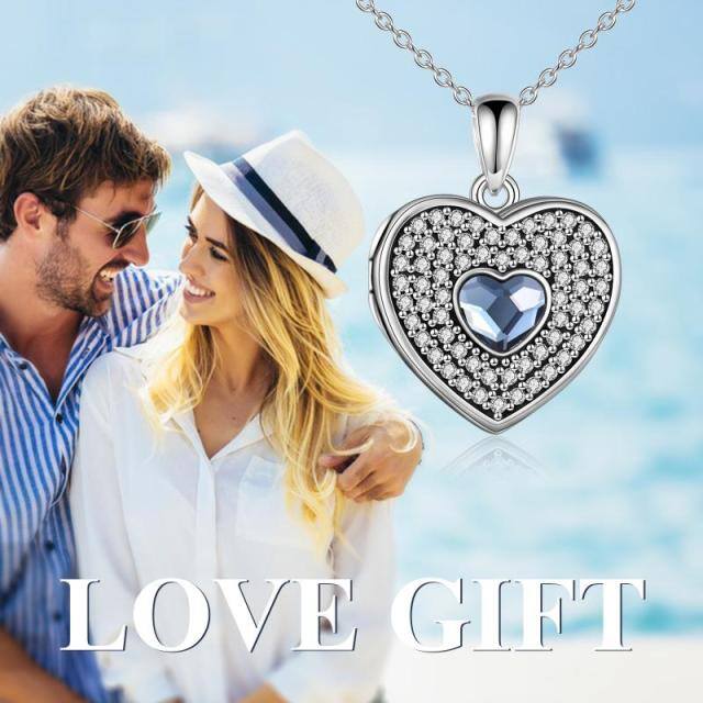 Sterling Silver Cubic Zirconia Heart Personalized Photo Locket Necklace-6