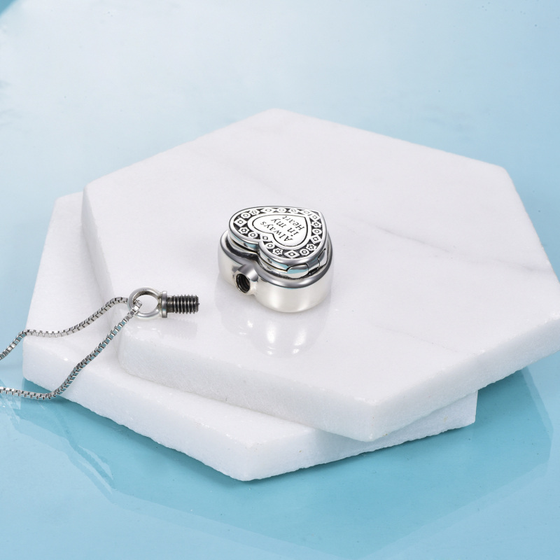 Sterling Silver Heart Personalized Photo Locket Urn Necklace for Ashes-4