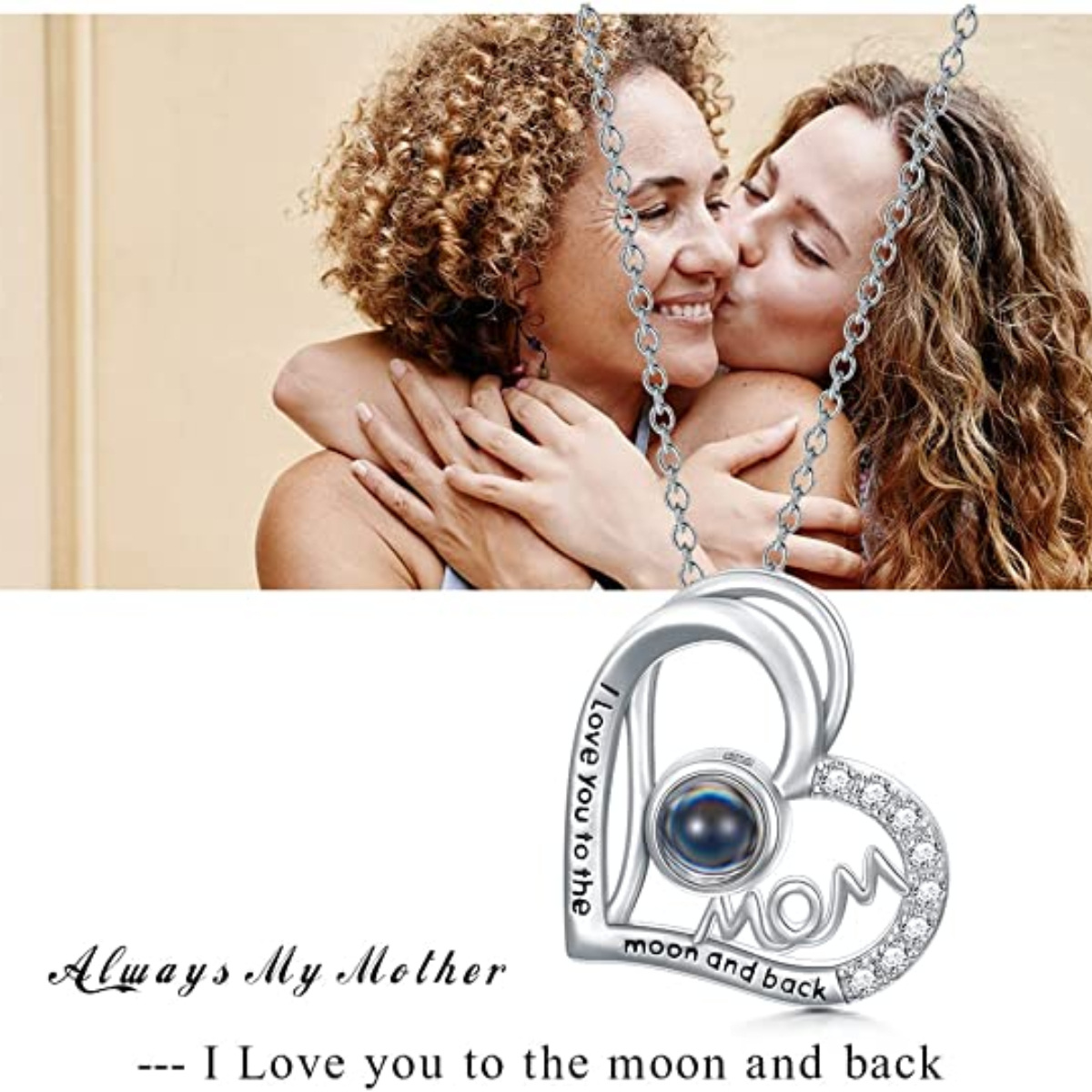 Collana con ciondolo a forma di cuore in argento sterling con parola incisa per la madre e-4