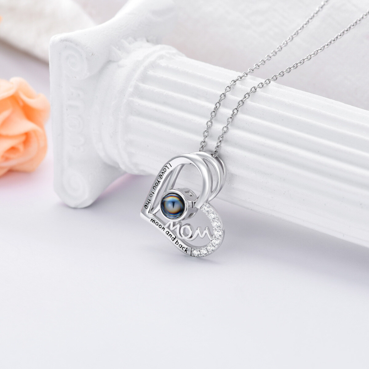 Collana con ciondolo a forma di cuore in argento sterling con parola incisa per la madre e-5