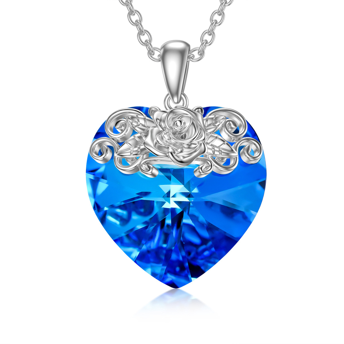 Sterling Silver Heart Crystal Rose Pendant Necklace For Women-1