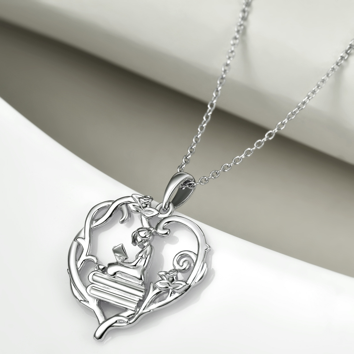 Sterling Silver Rose & Heart Pendant Necklace For Mom-4