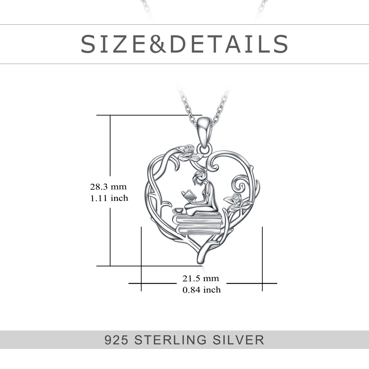 Sterling Silver Rose & Heart Pendant Necklace For Mom-5