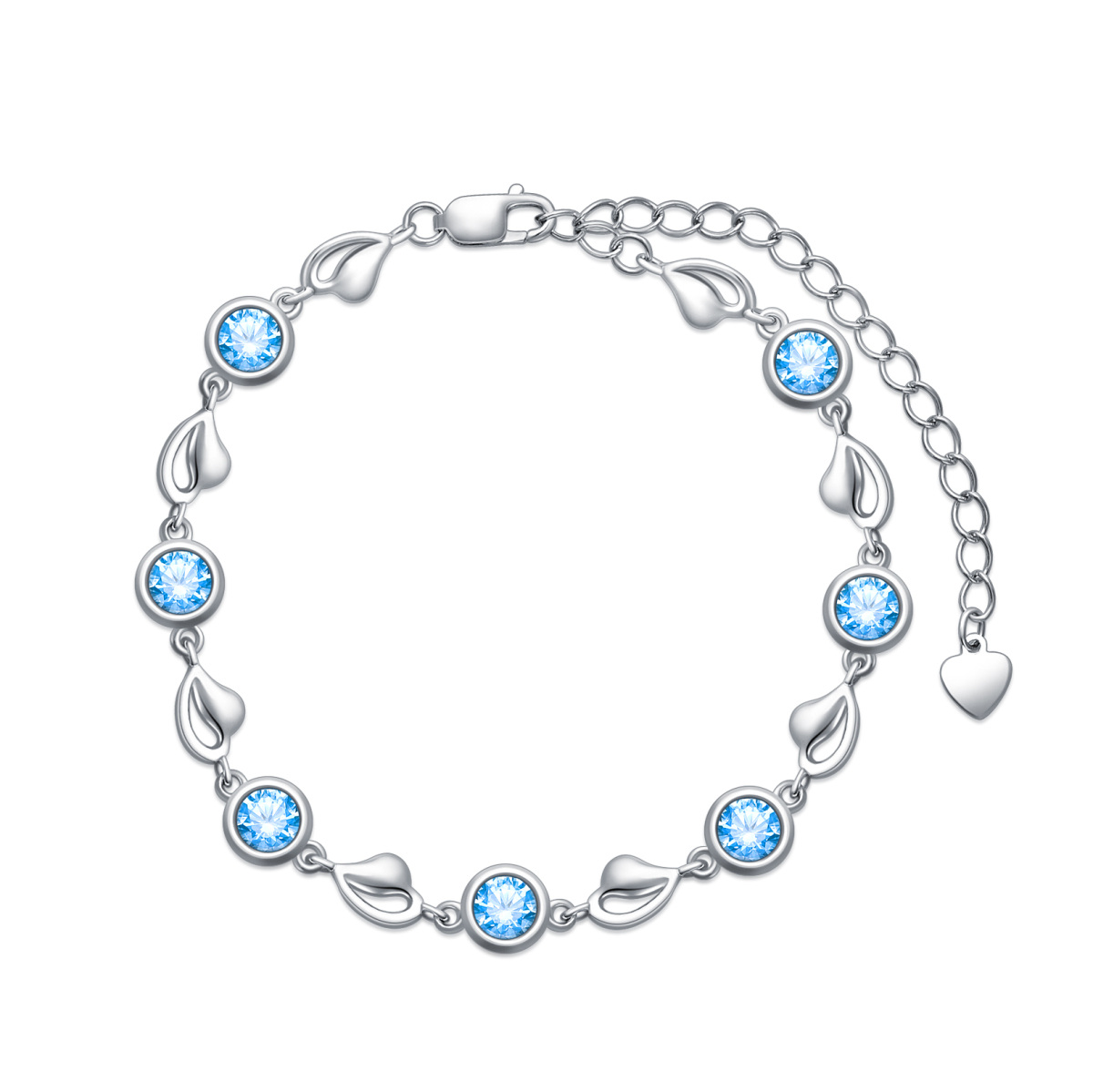 Sterling Silver Heart & Round Charm Bracelet-1