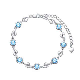 Sterling Silver Heart & Round Charm Bracelet-17