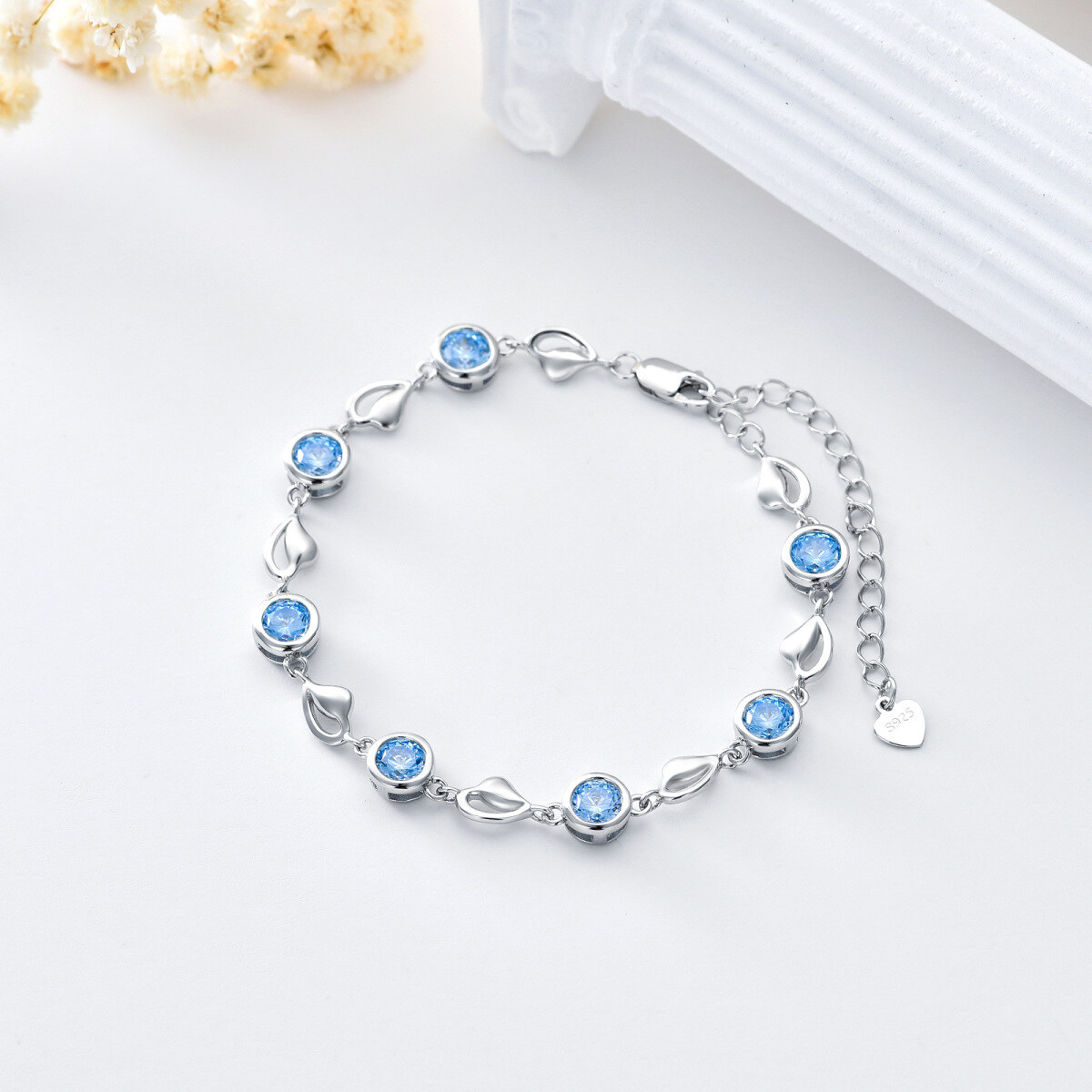 Sterling Silver Heart & Round Charm Bracelet-3