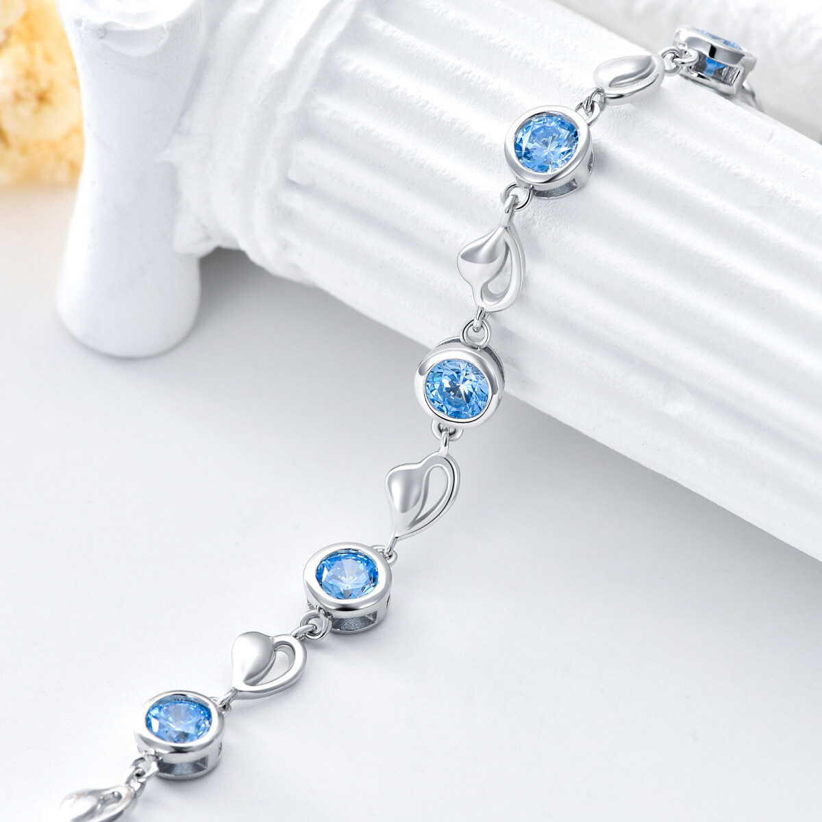 Sterling Silver Heart & Round Charm Bracelet-4