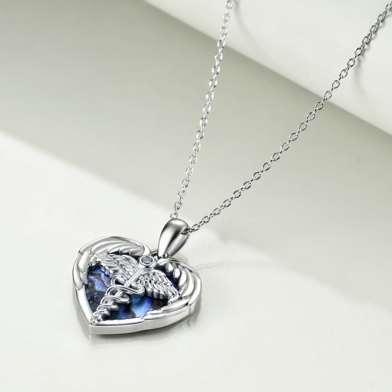 Sterling zilveren hart Abalone schelpdieren Angel Wing Caduceus hanger ketting voor vrouwen-3