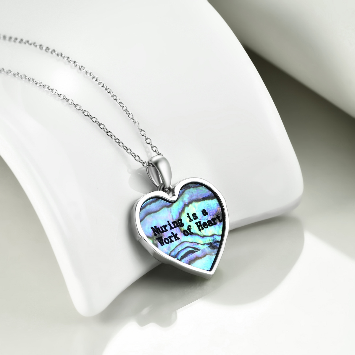 Sterling Silver Heart Abalone Shellfish Angel Wing Caduceus Pendant Necklace For Women-4