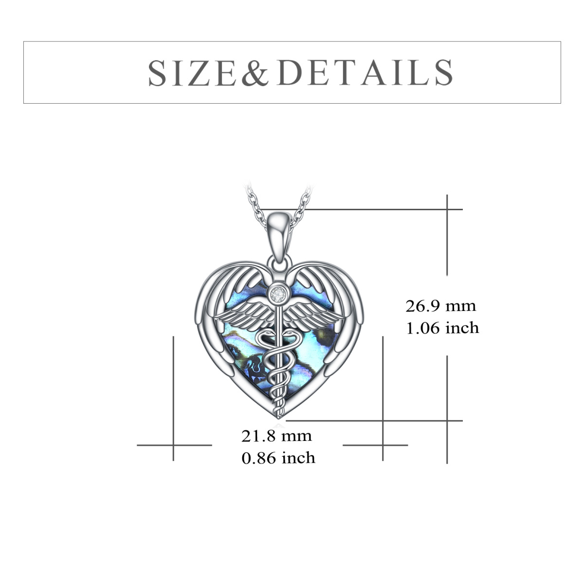 Sterling Silver Heart Abalone Shellfish Angel Wing Caduceus Pendant Necklace For Women-5