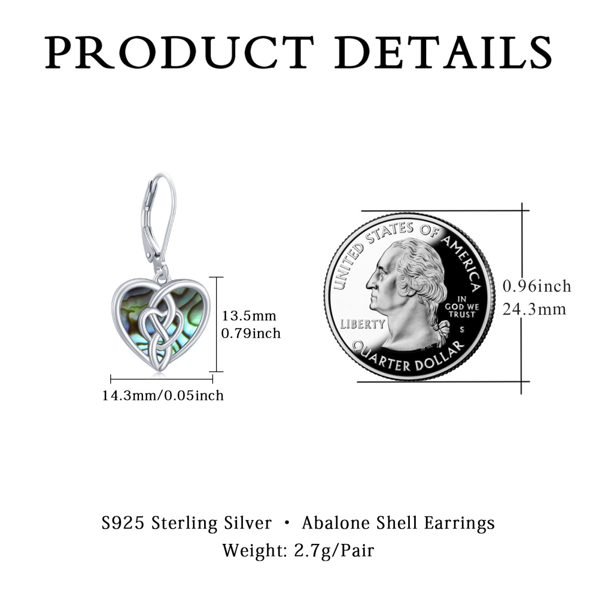 Sterling Silver Abalone Shellfish Celtic Knot With Heart Lever-Back Earrings For Women-5