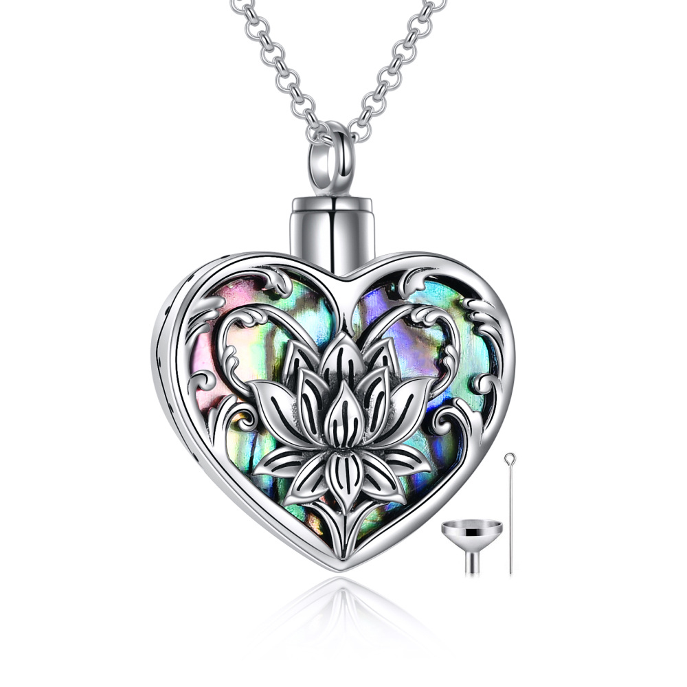Sterling Silver Heart Abalone Shellfish Lotus Urn Necklace For Ashes-1