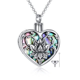 Sterling Silver Heart Abalone Shellfish Lotus Urn Necklace For Ashes-2