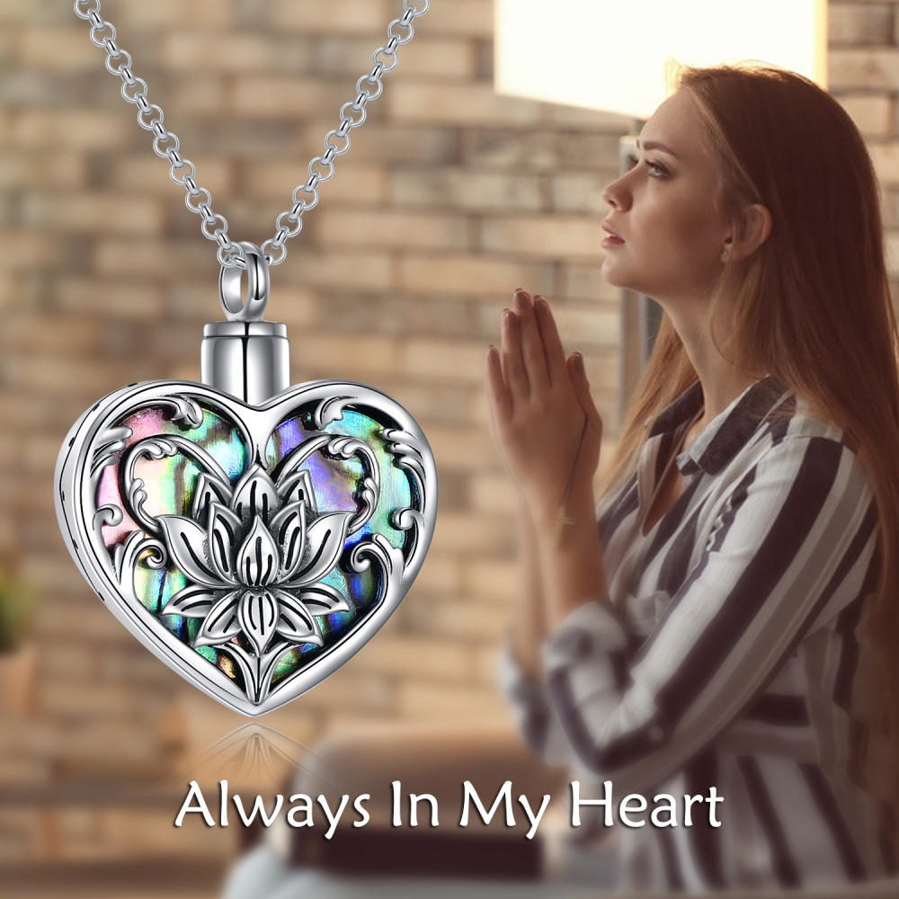Sterling Silver Heart Abalone Shellfish Lotus Urn Necklace For Ashes-6