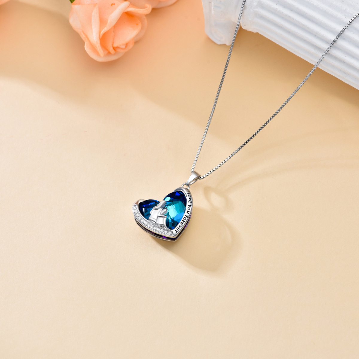 Sterling Silver Heart Shaped Abalone Shellfish Mother & Daughter Pendant Necklace with Engraved Word-4