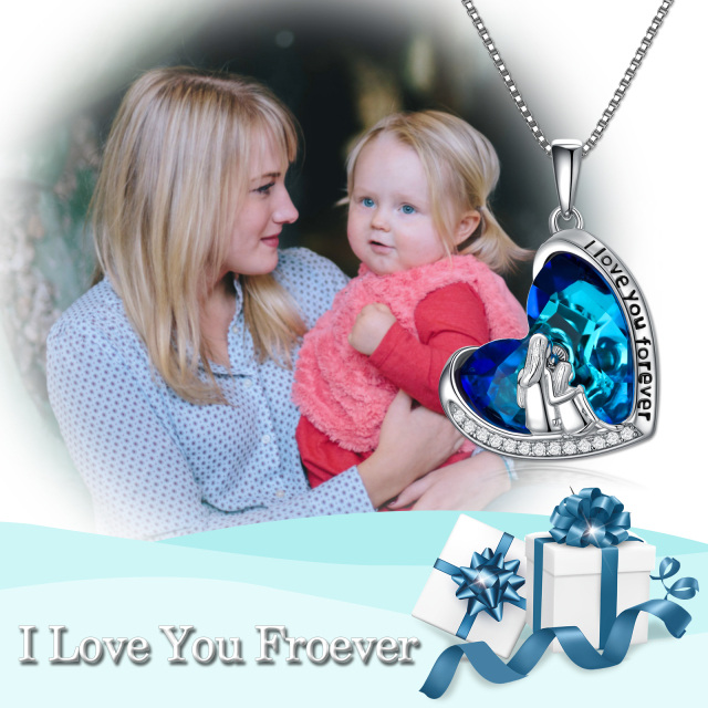 Collana con ciondolo madre figlia in argento sterling a forma di cuore con crostacei abalone con parola incisa-6