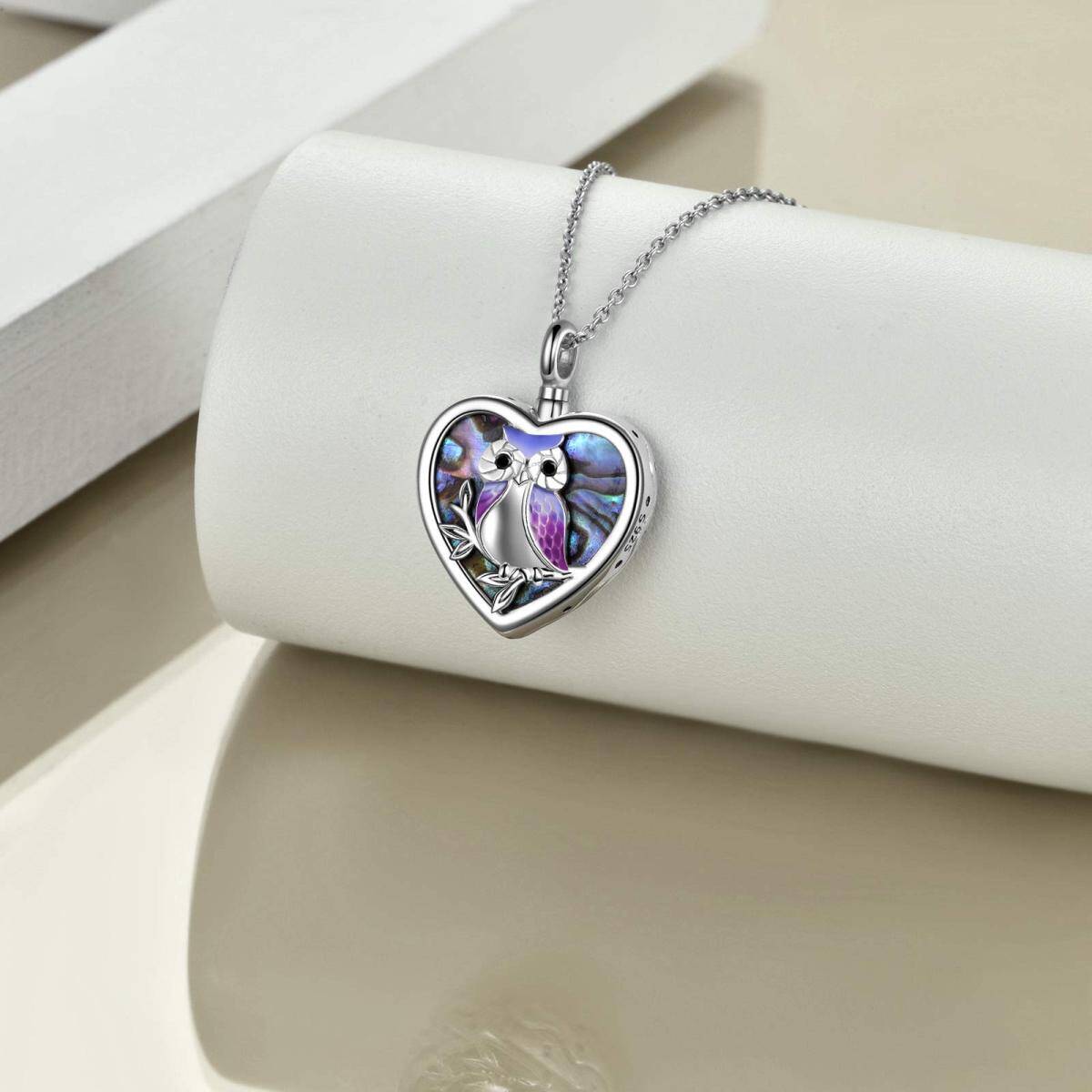 Sterling Silver Heart Abalone Shellfish Owl Urn Necklace For Ashes For Women Best Friends-3