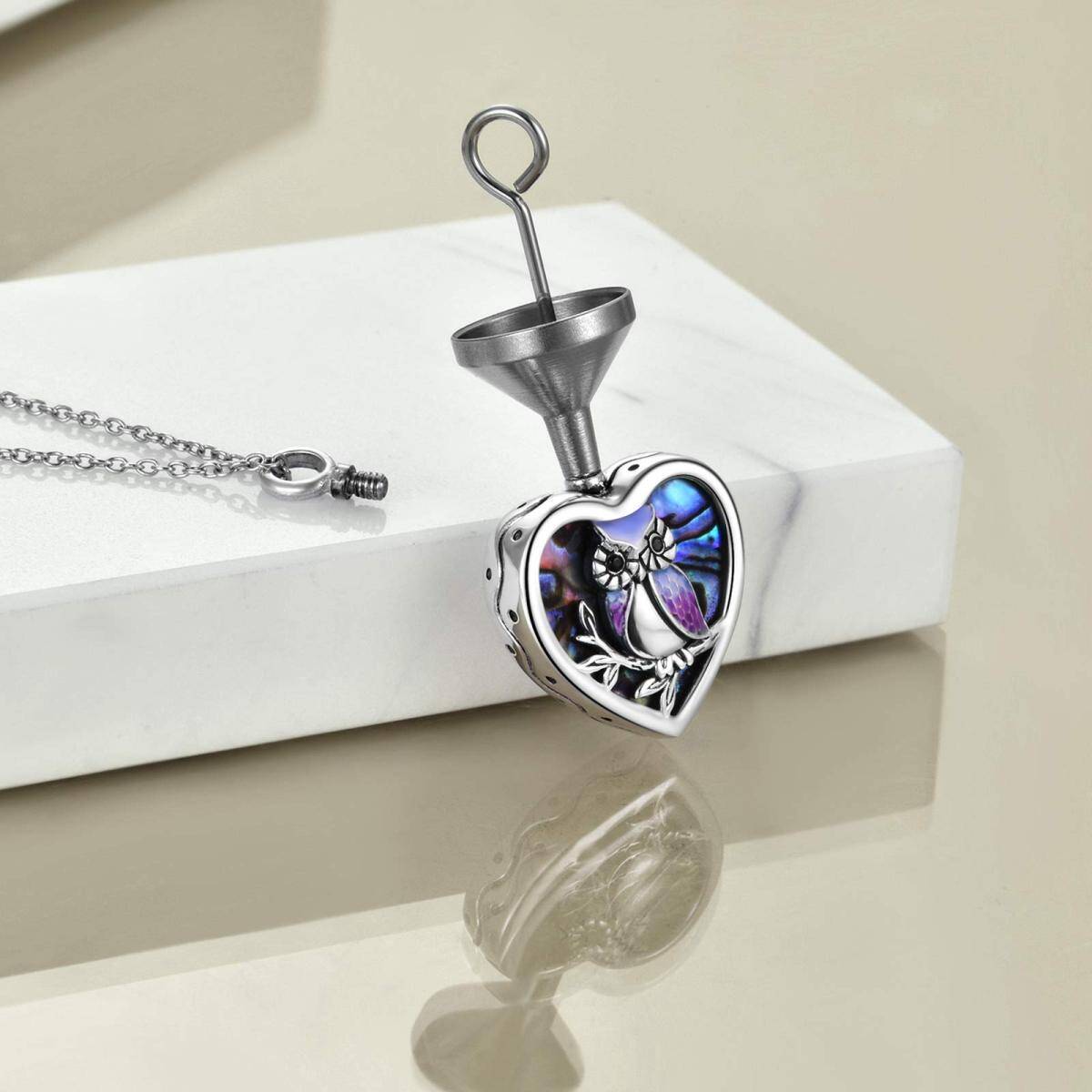 Sterling Silver Heart Abalone Shellfish Owl Urn Necklace For Ashes For Women Best Friends-4