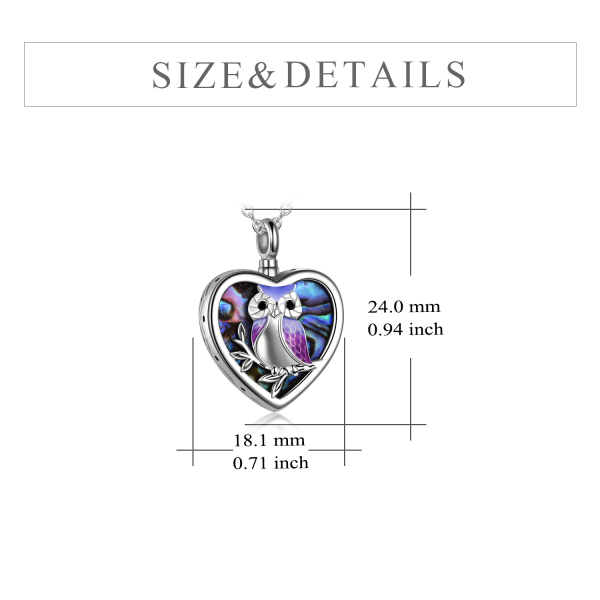 Collier d'Urne en Argent Sterling Coeur Abalone Coquillage Hibou Pour Cendres Pour Femmes-5