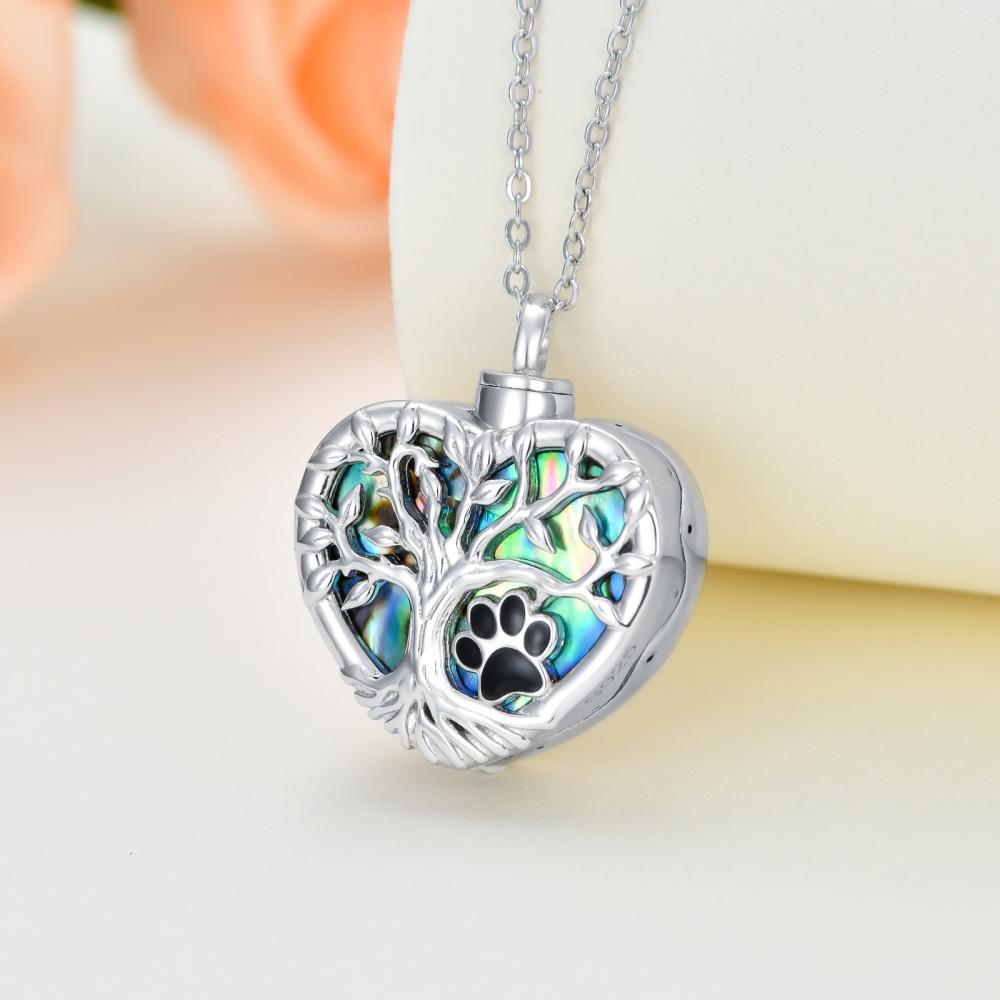 Collar de plata de ley con forma de corazón de abulón y mariscos con urna de árbol de la vida para cenizas para mujeres y mejores amigas-3