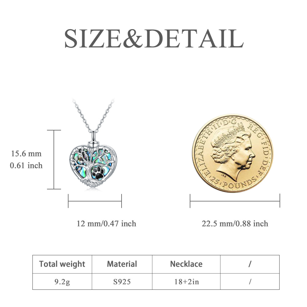 Collar de plata de ley con forma de corazón de abulón y mariscos con urna de árbol de la vida para cenizas para mujeres y mejores amigas-5