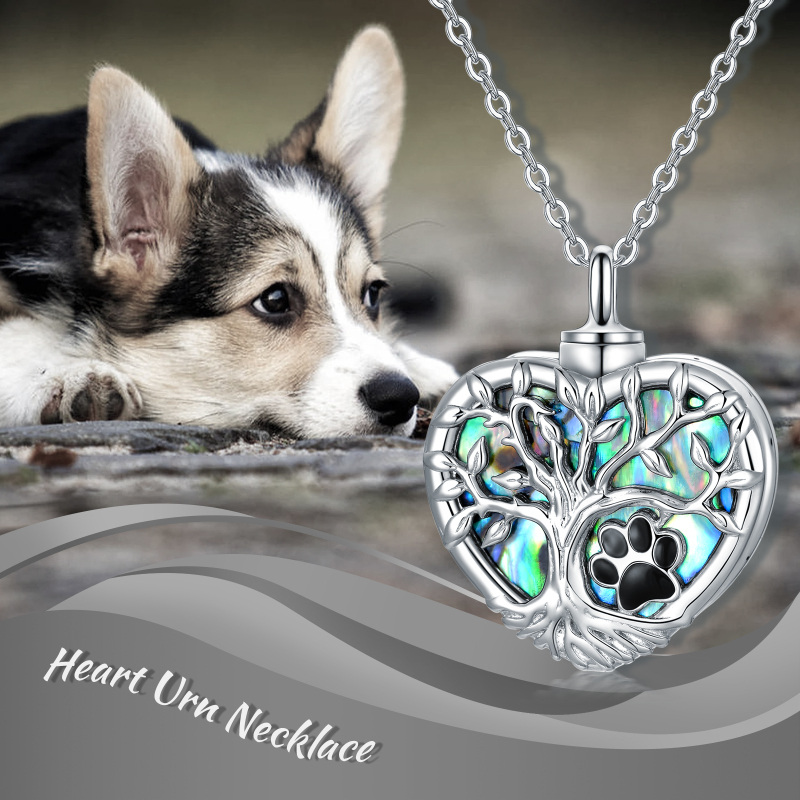 Sterling Silver Heart Abalone Shellfish Paw With Tree Of Life Urn Necklace For Ashes For Women Best Friend-6