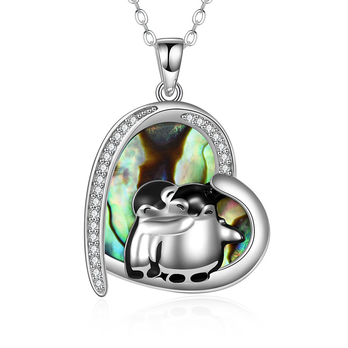 Sterling Silver Heart Abalone Shellfish Penguin Pendant Necklace For Women-1