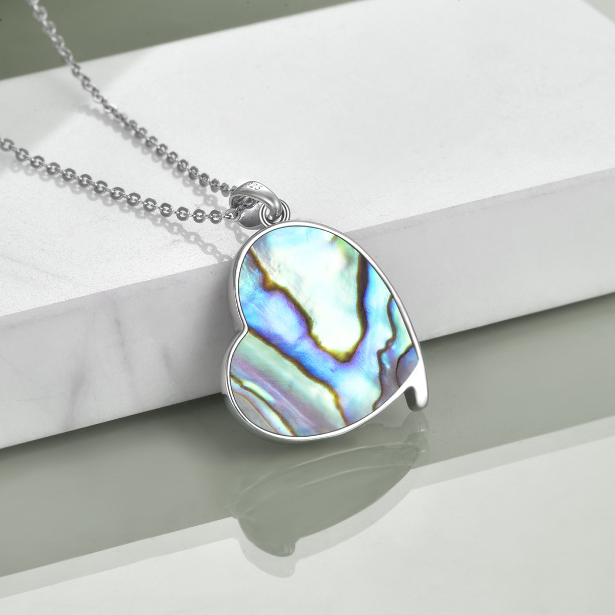 Sterling Silver Heart Abalone Shellfish Penguin Pendant Necklace For Women-4