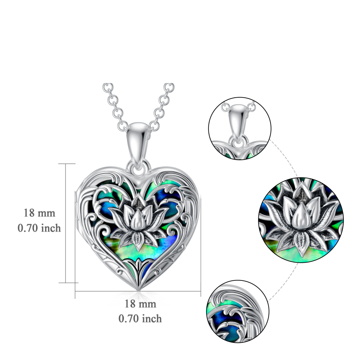 Sterling Silber Herz geformt Abalone Muschel & personalisierte Gravur Lotus & personalisie-7