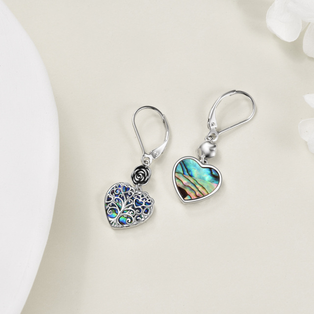 Boucles d'oreilles en argent sterling en forme de coeur Abalone Shellfish Rose & Tree Of L-3