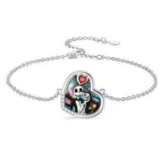 Sterling Silver Heart Shaped Abalone Shellfish Heart & Skeleton Pendant Bracelet-4