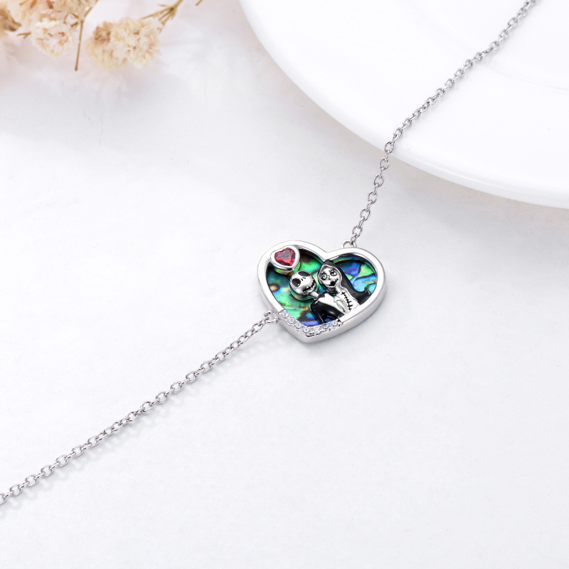 Sterling Silver Heart Shaped Abalone Shellfish Heart & Skeleton Charm Bracelet-3