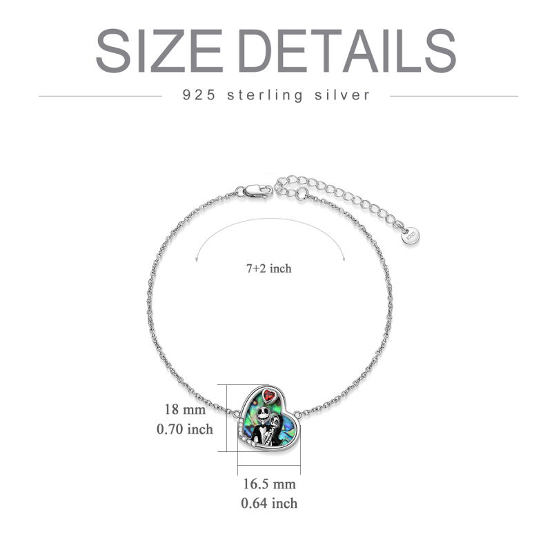 Sterling Silver Heart Shaped Abalone Shellfish Heart & Skeleton Charm Bracelet-5