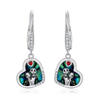 Sterling Silver Heart Abalone Shellfish Heart With Skull Drop Earrings For Women-4