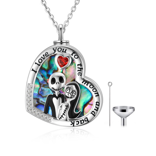 Collar de urna con forma de corazón de plata de ley con forma de corazón y calavera de marisco y palabra grabada