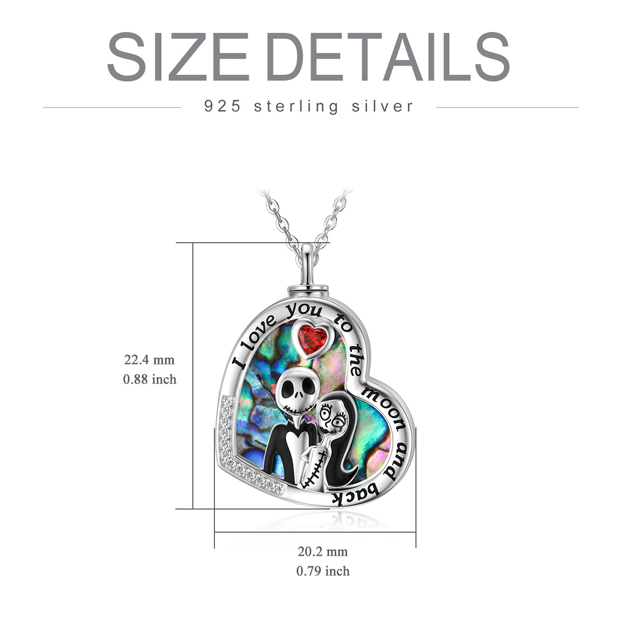 Collar de urna con forma de corazón de plata de ley con forma de corazón y calavera de marisco y palabra grabada-5