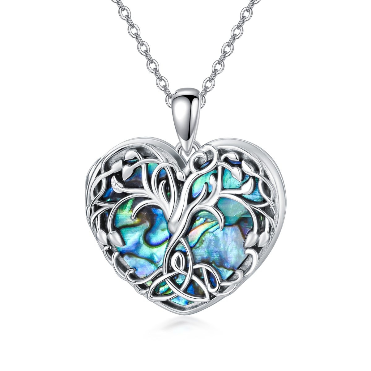 Sterling Silver Abalone Shellfish Tree Of Life With Heart Personalized Photo Locket Necklace For Women-1