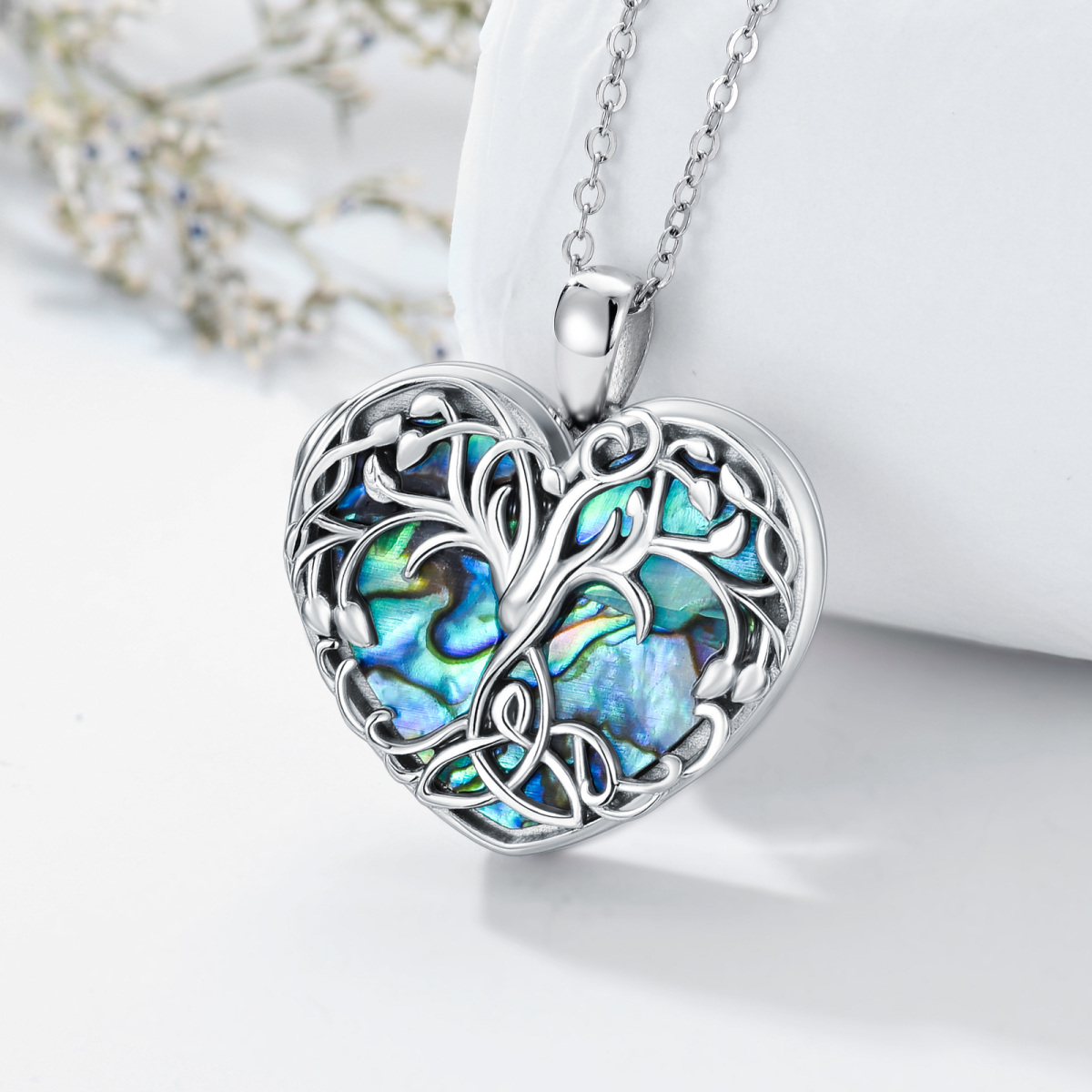 Sterling Silver Abalone Shellfish Tree Of Life With Heart Personalized Photo Locket Necklace For Women-3