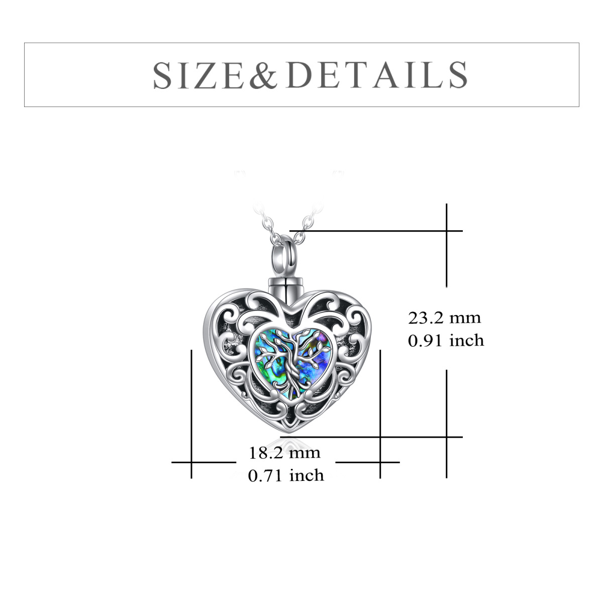 Sterling Silver Heart Shaped Abalone Shellfish Tree Of Life Urn Necklace for Ashes with Engraved Word-5