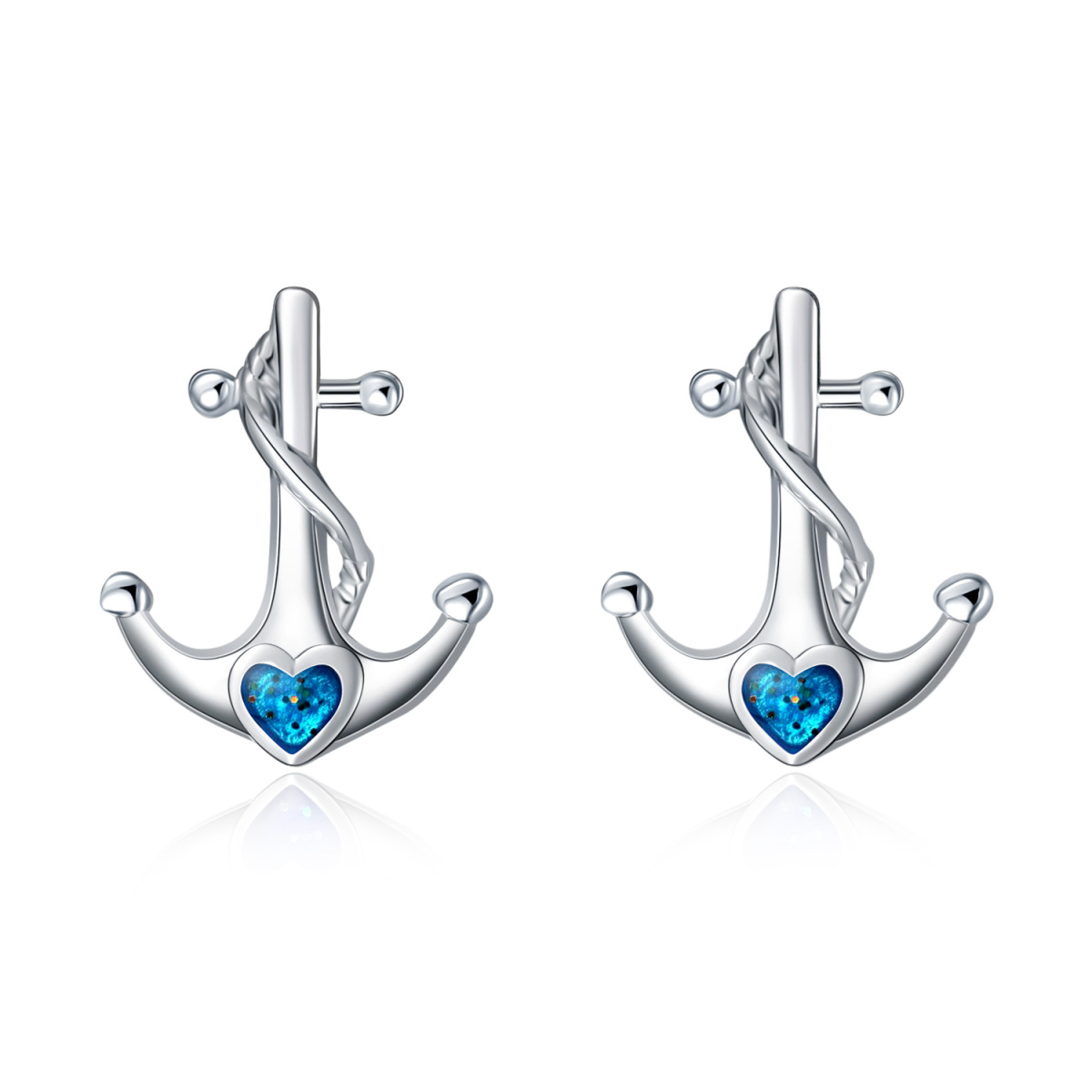 Sterling Silver Heart Cubic Zirconia Anchor Stud Earrings For Women Best Friend-1