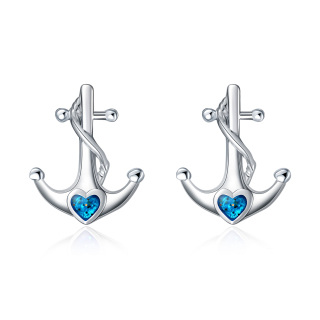 Sterling Silver Heart Cubic Zirconia Anchor Stud Earrings For Women Best Friend-5